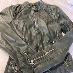 Fitted Forest Green GUESS Leather Jacket